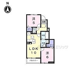 カリーノII 1階2LDKの間取り