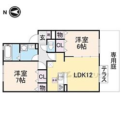 カルチェ赤坂 1階2LDKの間取り