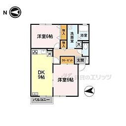 近鉄南大阪線 尺土駅 徒歩12分の賃貸アパート 2階2DKの間取り