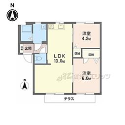 近鉄奈良線 新大宮駅 バス8分 大安寺西口下車 徒歩6分の賃貸アパート 1階2LDKの間取り