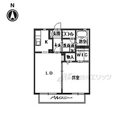 近鉄大阪線 二上駅 徒歩15分の賃貸アパート 1階1LDKの間取り