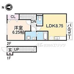 JR桜井線 京終駅 徒歩19分の賃貸アパート 2階1LDKの間取り