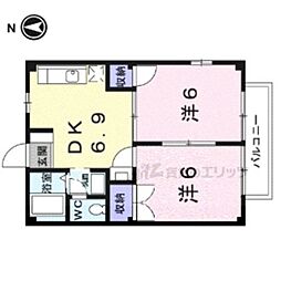 近鉄天理線 前栽駅 徒歩13分の賃貸アパート 2階2DKの間取り