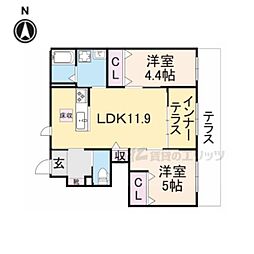 十市町新築アパート 1階2LDKの間取り
