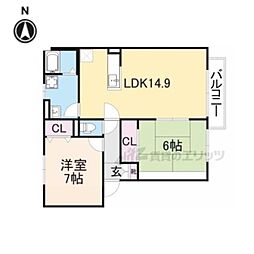 カーサベルデ 2階2LDKの間取り