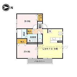 エスポワールＢ棟 1階2LDKの間取り