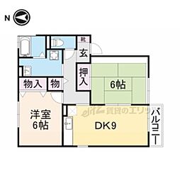 JR和歌山線 高田駅 徒歩4分の賃貸アパート 1階2DKの間取り