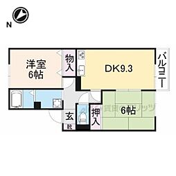 グランベールI 2階2DKの間取り