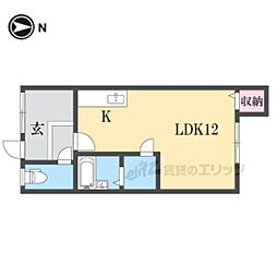 リュミエール・ベル 1階ワンルームの間取り