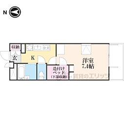 JR関西本線 奈良駅 徒歩10分の賃貸アパート 1階1Kの間取り