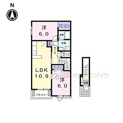 近鉄大阪線 築山駅 徒歩27分の賃貸アパート 2階2LDKの間取り