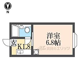近鉄南大阪線 高田市駅 徒歩8分の賃貸マンション 2階1Kの間取り