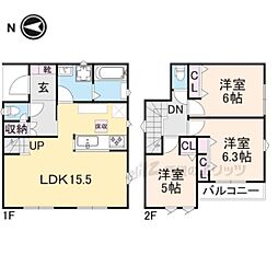 近鉄大阪線 耳成駅 徒歩7分の賃貸一戸建て 1階2LDKの間取り