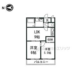 パール香芝 1階2DKの間取り