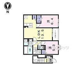 近鉄天理線 前栽駅 徒歩14分の賃貸アパート 2階2LDKの間取り