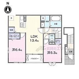 ピュアブルーム 202 2階2LDKの間取り