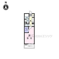 近鉄大阪線 五位堂駅 徒歩9分の賃貸アパート 2階1Kの間取り