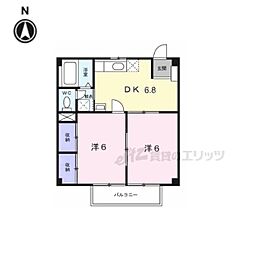 ムーンパディ1 2DKの間取図画像