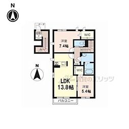 フルゥール藤原京 2LDKの間取図画像