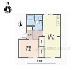 ヴィレッジ万葉A棟 1LDKの間取図画像