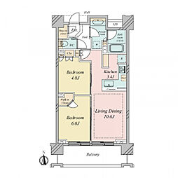 シティハウス中野レジデンス 2LDKの間取り