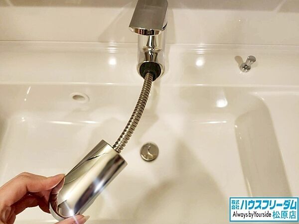 便利なハンドシャワー付き洗面化粧台でお掃除ラクラク