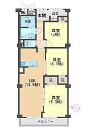 高槻スカイハイツ 3LDKの間取図画像