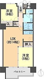 朝日プラザ松原C棟 2LDKの間取図画像