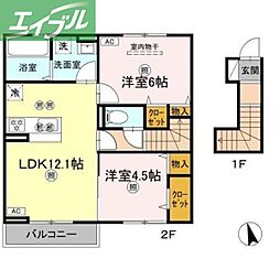 マーメゾン新福 2階2LDKの間取り