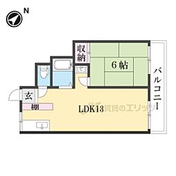近鉄生駒線 一分駅 徒歩6分の賃貸アパート 2階1LDKの間取り