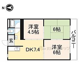 近鉄奈良線 富雄駅 徒歩6分の賃貸マンション 3階3DKの間取り