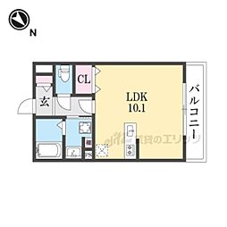 アールコート枚方東田宮 2階ワンルームの間取り