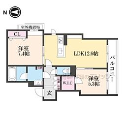 シャーメゾン　ル　フルーヴ 1階2LDKの間取り