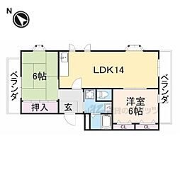 京阪本線 樟葉駅 徒歩14分の賃貸マンション 2階2LDKの間取り