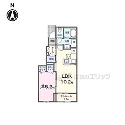 近鉄奈良線 大和西大寺駅 徒歩11分の賃貸アパート 1階1LDKの間取り