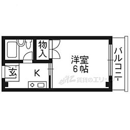 アートハイツ西崎 2階1Kの間取り