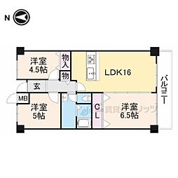 グランドパレス学園前 2階3LDKの間取り