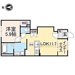 JR片町線(学研都市線) 長尾駅 徒歩6分の賃貸アパート 1階1LDKの間取り