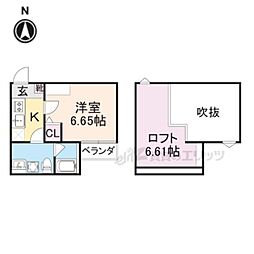 JR片町線(学研都市線) 鴻池新田駅 徒歩6分の賃貸アパート 2階1Kの間取り
