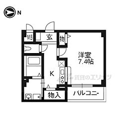 プリマベーラくずは 2階1Kの間取り