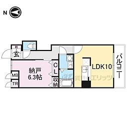 近鉄けいはんな線 吉田駅 徒歩11分の賃貸マンション 4階1LDKの間取り
