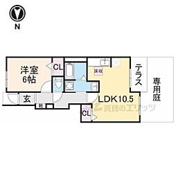 サンヒルズ楠葉 1階1LDKの間取り