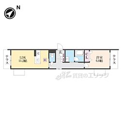 サンヴィアンテ長尾II 1階1LDKの間取り