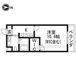 モダンアパートメント枚方岡山手 1階1Kの間取り