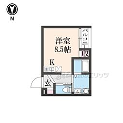 ｃｈｏｕｃｈｏｕＮａｋａｍｉｙａＷＥＳＴ 2階ワンルームの間取り