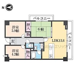 レフィナード・ラ・シャレー生駒 3階3LDKの間取り