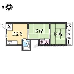 南生駒ハイツ 2階2DKの間取り