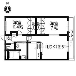 エルシオン 2階2LDKの間取り