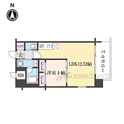 近鉄奈良線 八戸ノ里駅 徒歩4分の賃貸マンション 4階1LDKの間取り