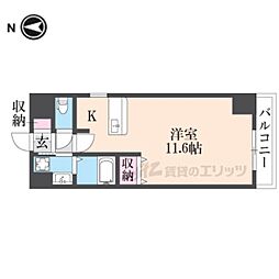 プラリア牧野阪 ワンルームの間取図画像